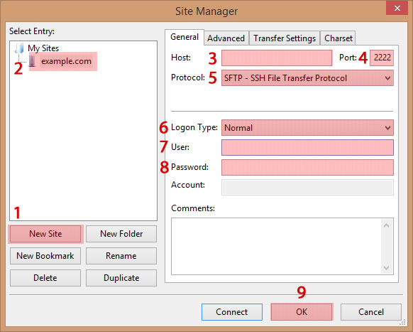 FileZilla - настройка учетной записи